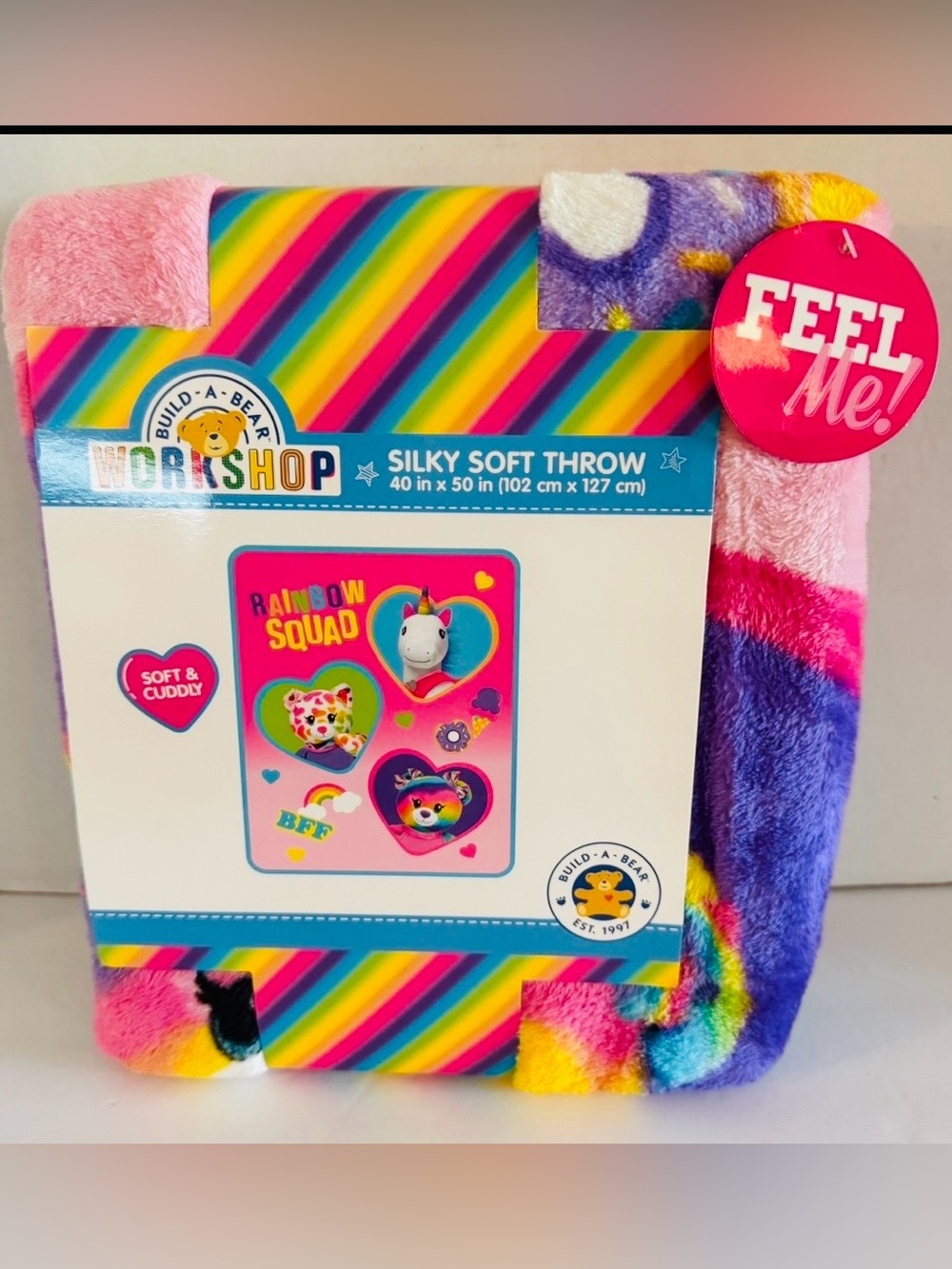 Build-A-Bear Rainbow Squad Silky Throw - Pink & Multicolor